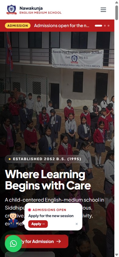The Nawakunja English Medium School app on a phone