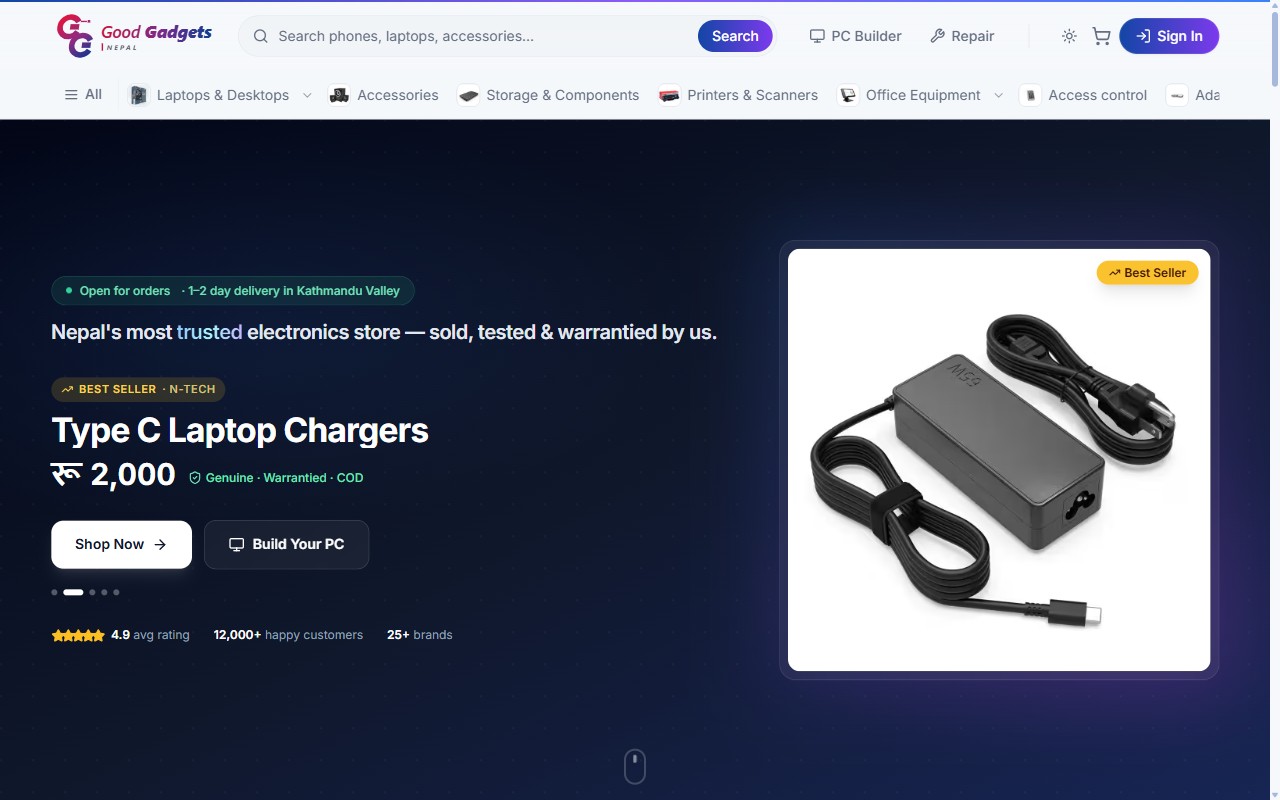 The Good Gadgets Nepal website as it appears live