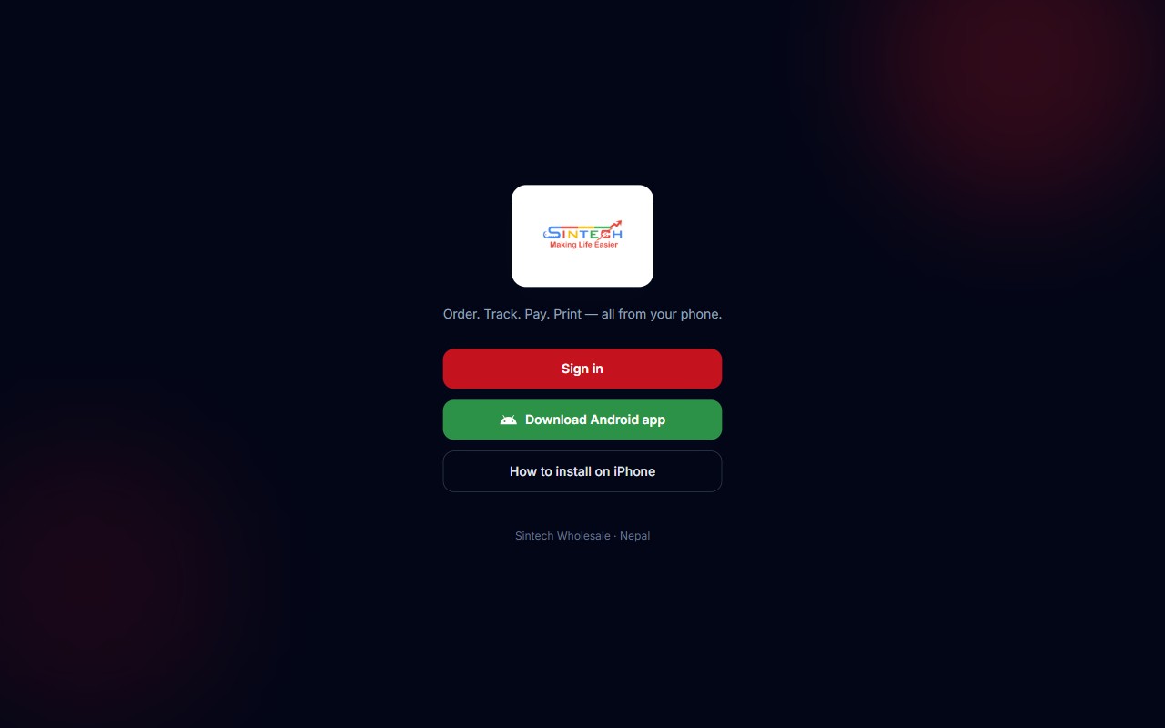 The Sintech website as it appears live